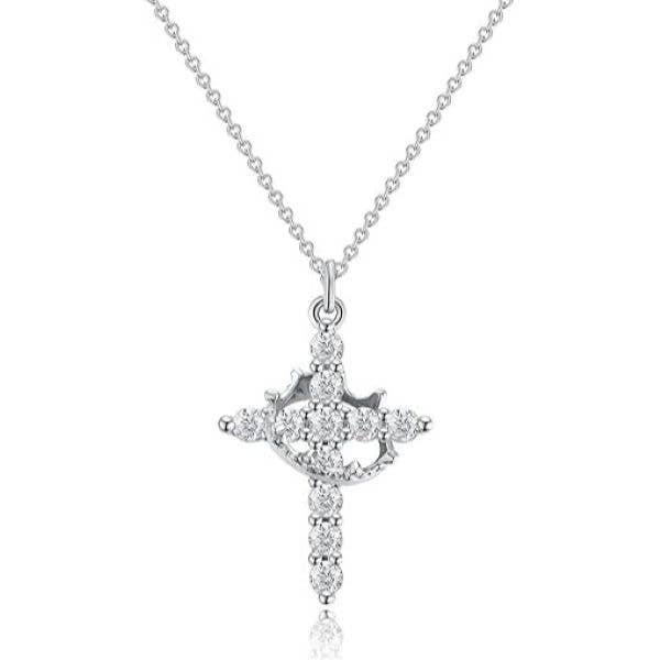 Sparkling Crown Cross Pendant Necklace Christian Jewelry: Rose Gold