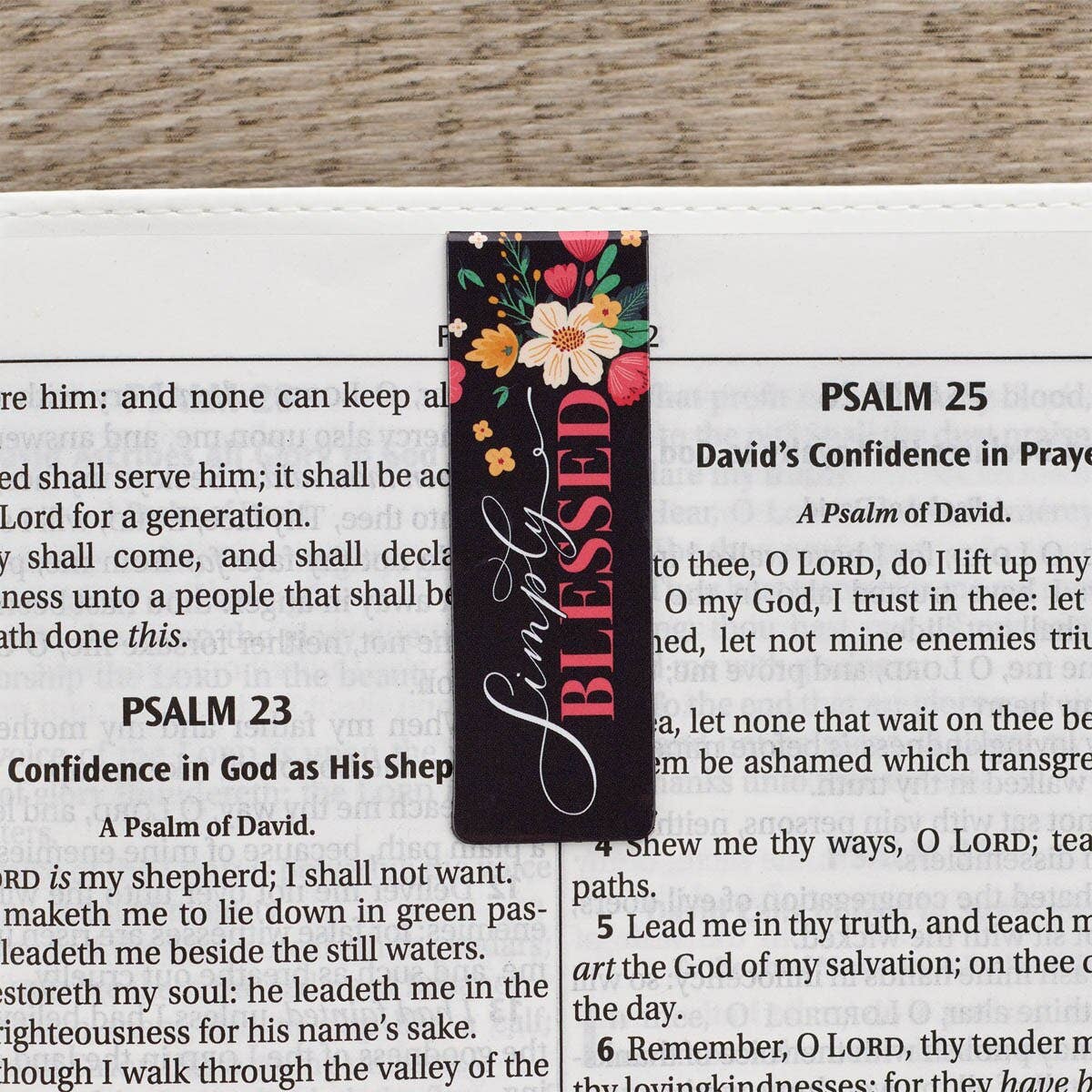 Back of Simply Blessed Christian magnetic bookmark set packaging