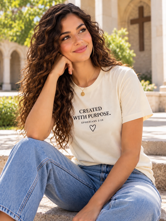 Created With Purpose Christian T-Shirt for Women – Ivory