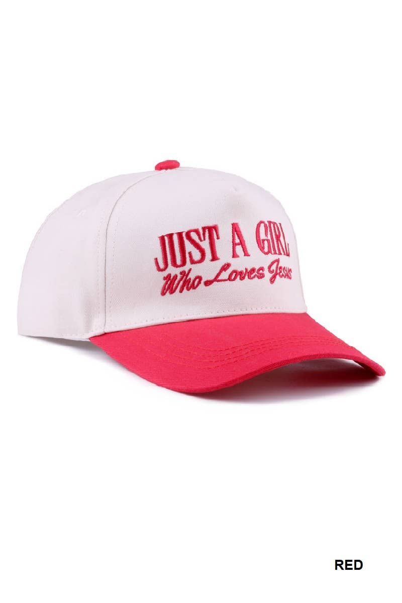 White and pink cap with 'Just a Girl Who Loves Guns' text on a white background