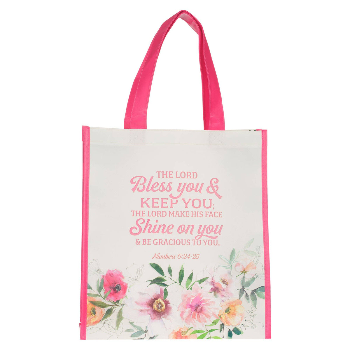 Pink floral Bless You and Keep You Christian tote bag for women