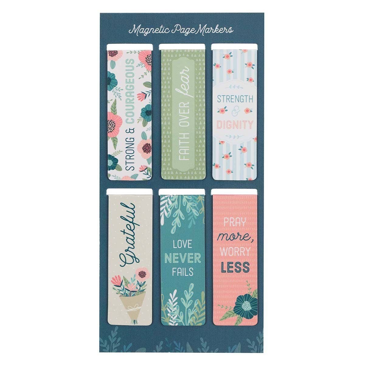 Floral Garden Christian magnetic bookmark set with six faith-inspired designs