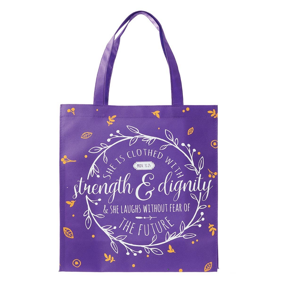 Purple Strength and Dignity Proverbs 31:25 Christian tote bag