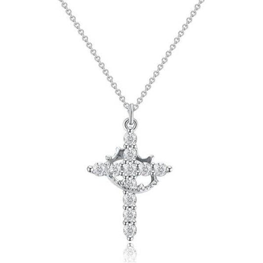 Silver Crown and Cross Christian necklace for women